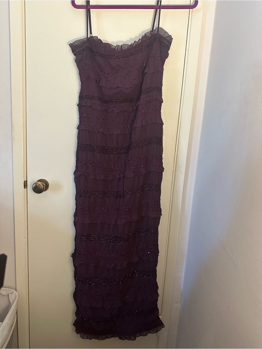 House of CB Ruffled Evening Dress. Deep Plum. Large. Wedding, Homecoming, Formal